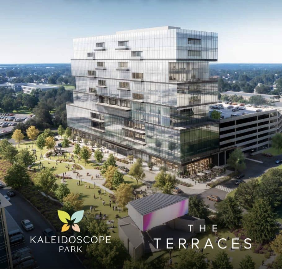 Rendering of The Terraces, a planned building beside Kaleidoscope Park